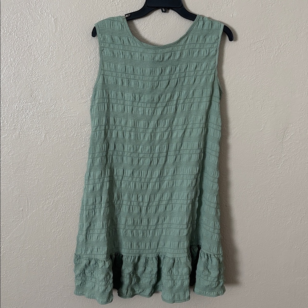Women's Solid Color Ruffled Hem Sleeveless Summer Dress Large Green